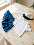 Girl's Navy Outfit Set: One White Shirt with a Tie, 1 Navy Blue Pleated Skirt, and 1 White Hat. Simple, Stylish, and Elegant Design. A Girls' Costume Set, Perfect for Halloween and Various Carnival Festivals