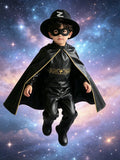 Luxury Outfit for Boys: Includes a Black Top, Black Long Pants, a Black Cape, a Black Hat, And an Eye Mask, Perfect for Halloween Celebrations And Various Festive Performances