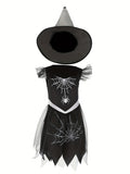 Girls White Spider Print Witch Costume Dress Set