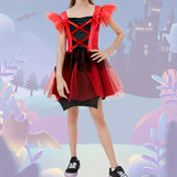 1pc Red & Gothic Party Dress with Horned Headband - Sleeveless V-Neck Asymmetrical Skirt, Non-Stretchy Fabric, Perfect for Halloween, Christmas, and Themed Events, Halloween, Christmas Outfit, Polka Dot Pattern, Accessory
