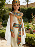 Girls Egyptian Printed Costume Dress Set for Halloween & Carnival