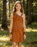 Girls Pocahontas Style Native American Fringed Costume Dress with Wristband