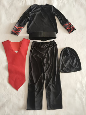 Boys' 5-Piece Ninja Vest Set: Contains black crew neck top, black trousers, belt, vest and matching hat. Classic style, suitable for Halloween and various themed events.