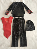 Boys' 5-Piece Ninja Vest Set: Contains black crew neck top, black trousers, belt, vest and matching hat. Classic style, suitable for Halloween and various themed events.