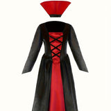 Girls Long Dress with Detachable Stand Collar Vampire style, perfect for festival dress-up and parties.