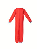 Kids red Thing 1 costume set includes long sleeve jumpsuit and blue spiky wig hat. Circular chest logo and striped cuffs design. Ideal for book week, Halloween, storybook themed parties and fantasy character role-play.