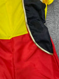 Boys' Outfit: a Pure Yellow Top Combined with Bright Red Pants in a Jumpsuit Style, Plus a Yellow Hat; Features a Stylish Round Neck Design Paired with a Blue Bow Tie