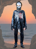 Boys 2-Piece Skull Costume: Top + Headgear Irregular jagged sleeves and hem, perfect for spooky themed events and shows.