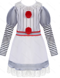Girls Horror Pennywise Clown Long Sleeve Dress Costume