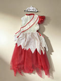 Girls Color Block Printed Dress with Red Heart Headband for Halloween Carnival Party