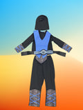 Boys' Ninja Vest 5-Piece Set: Includes black crew neck top, black trousers, belt, vest and matching hat. Sleek texture, suitable for Halloween, various festivals and stage performances.