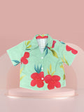 Boys Mint Green Hawaiian Floral Print Short Sleeve Shirt