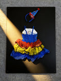 Girls Clown 2-Piece Set: Camisole Dress + Hat Diamond & dot prints on chest. Ideal for parties, stage and magic performances.