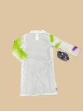 Girls' Scientist Costume Set: 1 white printed coat, 1 sleeveless dress and 1 pair of glasses. Digital prints on coat and dress, soft comfy fabric. Girls outfit for Halloween and all carnival parties.