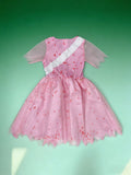Girls Pink Round Neck Dress Set with Sash for Halloween Carnival