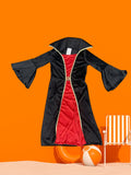 Children's Dark Villain Cosplay Dress: 1pc Black and Red Color-block Dress with a Red Panel the Middle, Flared Bell Sleeves, and a Stand-up Collar. Suitable for Halloween and Themed Party Cosplay Costumes