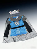 Boys' King Set: 1 Blue and Black Crew Neck Top with Gray Cape and Crown | Suitable for Halloween and Carnival, Stage Performance, All-season Fit