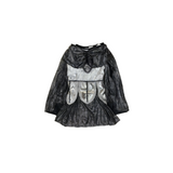 Girls medieval warrior costume set includes long-sleeve dress and matching cape. Simulated armor chest print design. Suitable for Halloween, carnival, themed party and fantasy role-play activities.